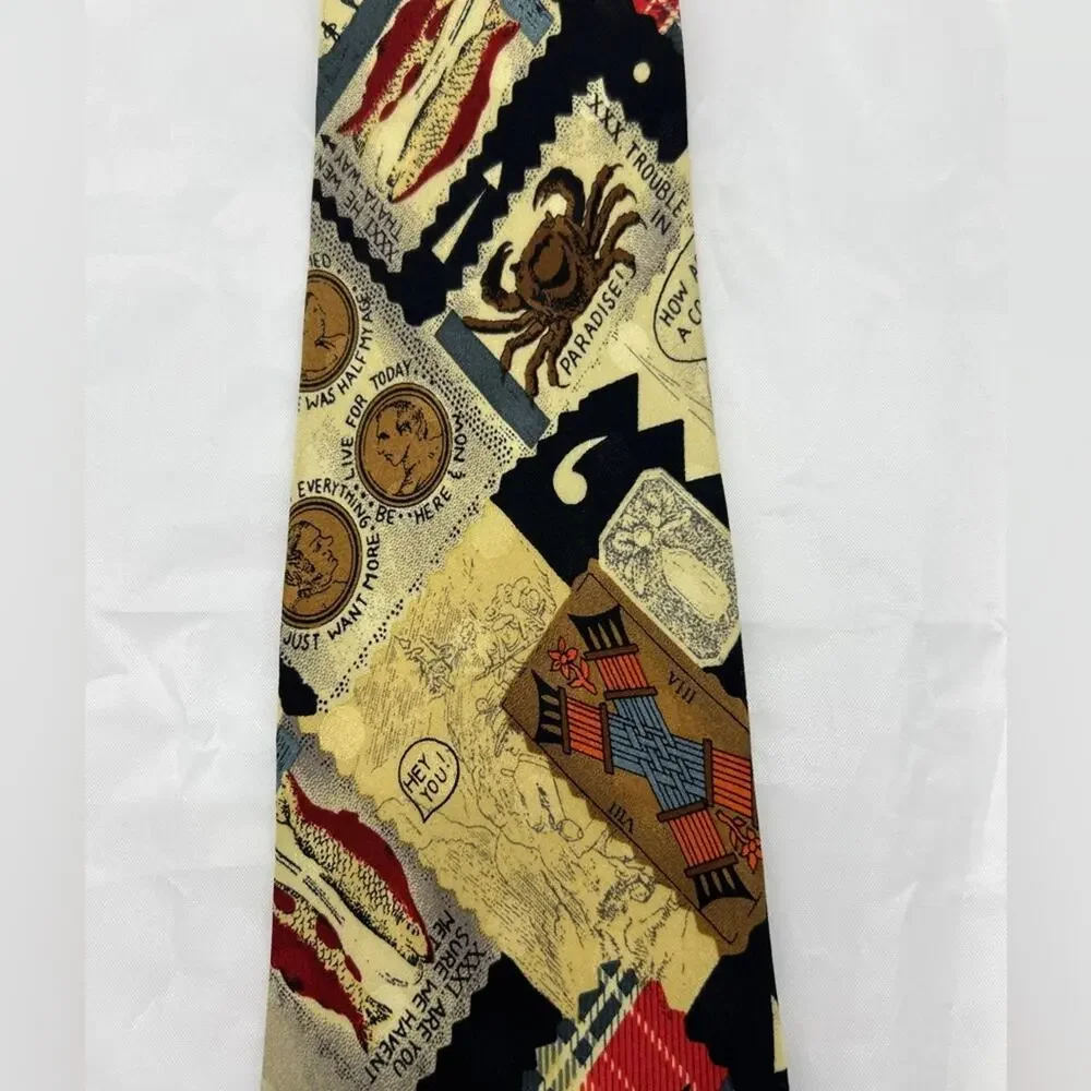 Vintage Nicole Miller 1990s Silk Tie Necktie Whimsical Print 90s Devil Crab